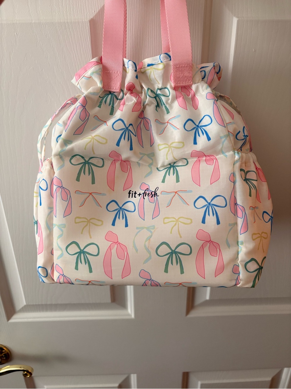 Pink Bow-Print Insulated Lunch Tote